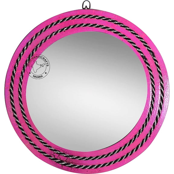 Hind Handicrafts Round Wrapped Rope Wall Mirror - Maritime Accentuated - Rustic Accent Mirror For Bathroom, Entry, Dining Room, & Living Room (16" x 16", Cracker-2)