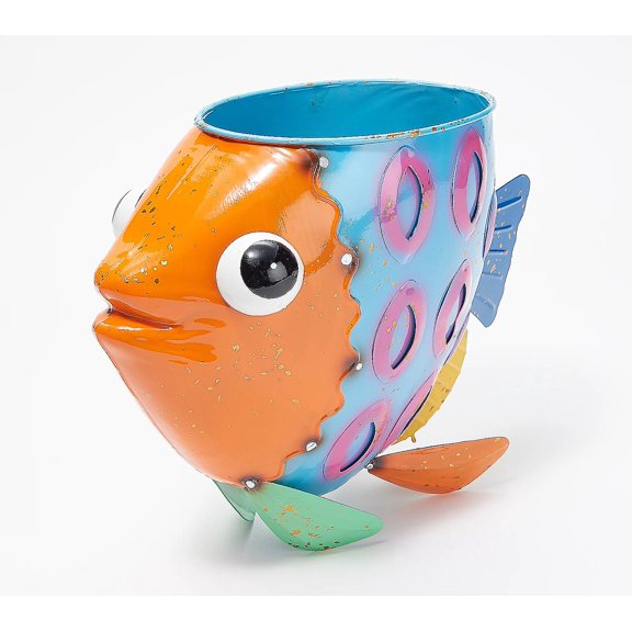 Evergreen Metal fish planter, Blue