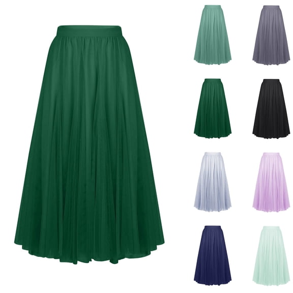 RYDCOT Womens Maxi Long A Line Skirt Casual Solid Color Elastic High Waist Flowy Gauze Ankle Skirts Purple