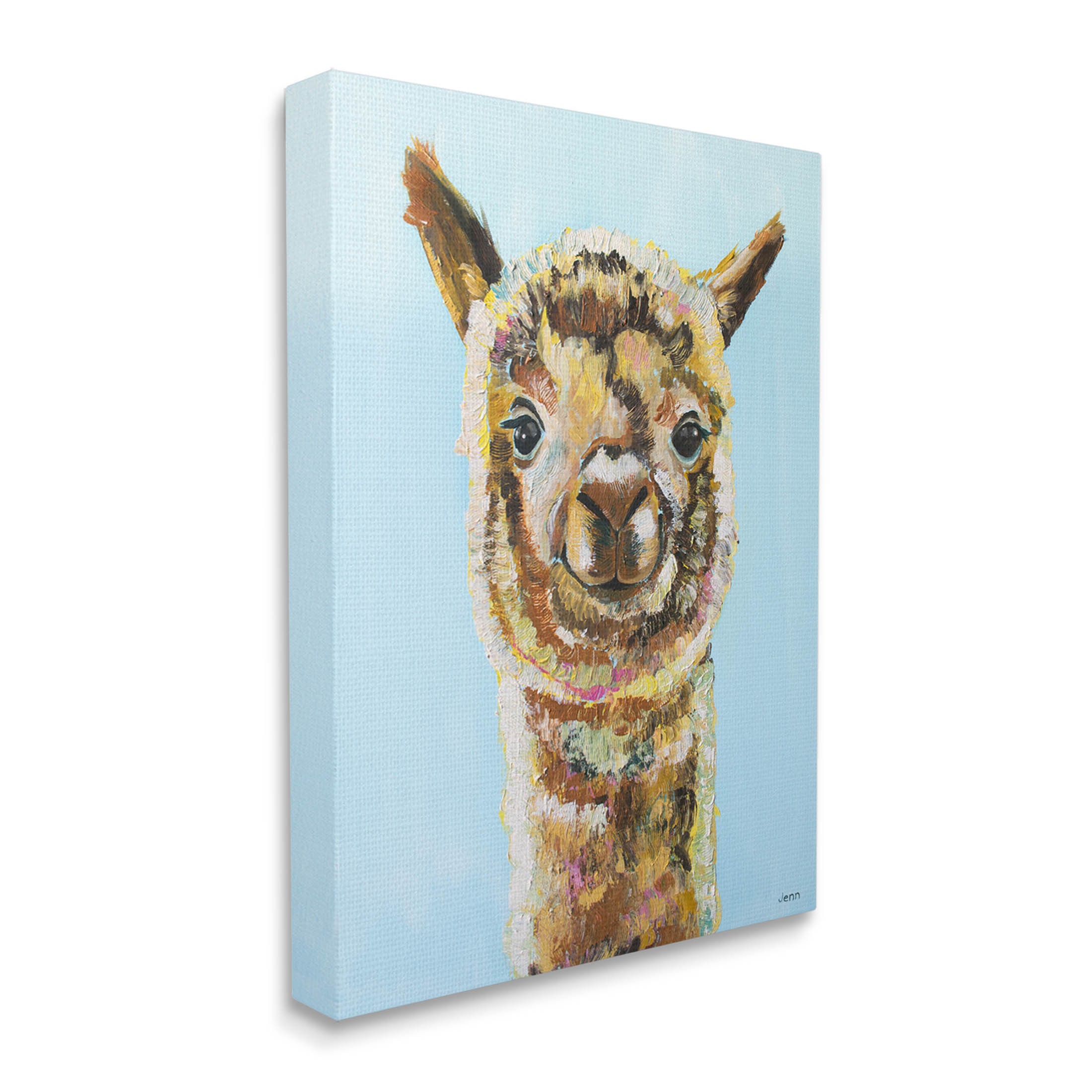 Happy Llama Farm Animal Face Animals & Insects Painting Gallery Wrapped Canvas Print Wall Art