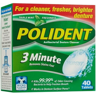 Polident 3 Minute Whitening Denture Cleansers Tablets, 40 Count