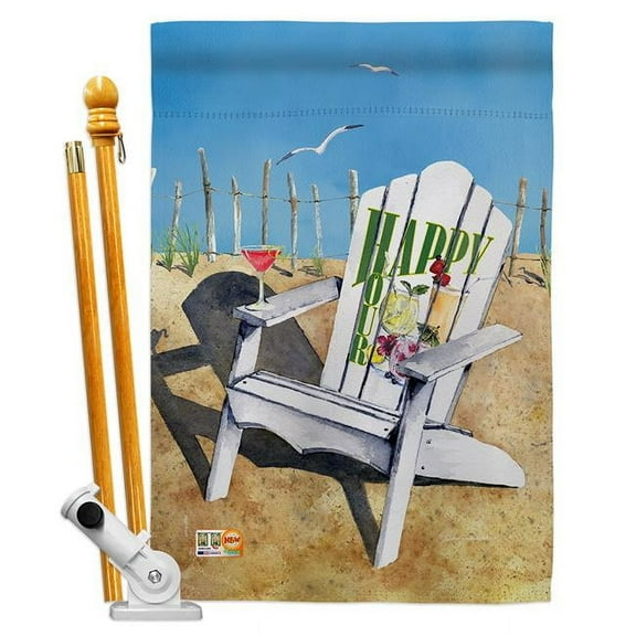 Breeze Decor BD-BV-HS-117054-IP-BO-D-US18-BT 28 x 40 in. Beachside Happy Hour & Drinks Beverages Impressions Decorative Vertical Double Sided House Flag Set & Pole Bracket Hardware