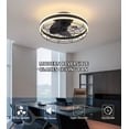 thumbnail image 3 of Q&S Black Round Ceiling Fan with Light Remote App Control Modern Farmhouse Flush Mount Linear Ceiling Fans for Bedroom Home Office Mute Smart 6 Wind Speeds Reversible Motor Dimmable LED 3 Color D19.7, 3 of 8