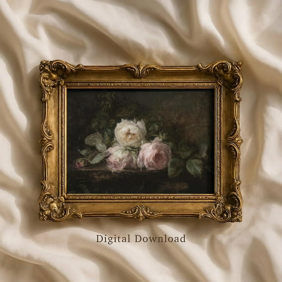 Vintage Rose Still Life Art Print, Moody Floral Wall Decor Home Decor #122, Unframed Poster Size 8x12