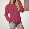 thumbnail image 4 of vigerkar Womens Long Sleeve Solid Color Sweatshirts Casual Crewneck Cute Pullover Tops Lightweight Sweatshirt with Pocket (Hot Pink, M), 4 of 9