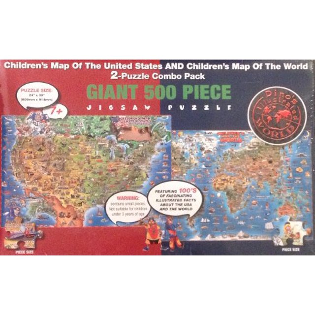 Paquete de 2 mapas infantiles de los Estados Unidos y del mundo Dino's illustrated world 5552910