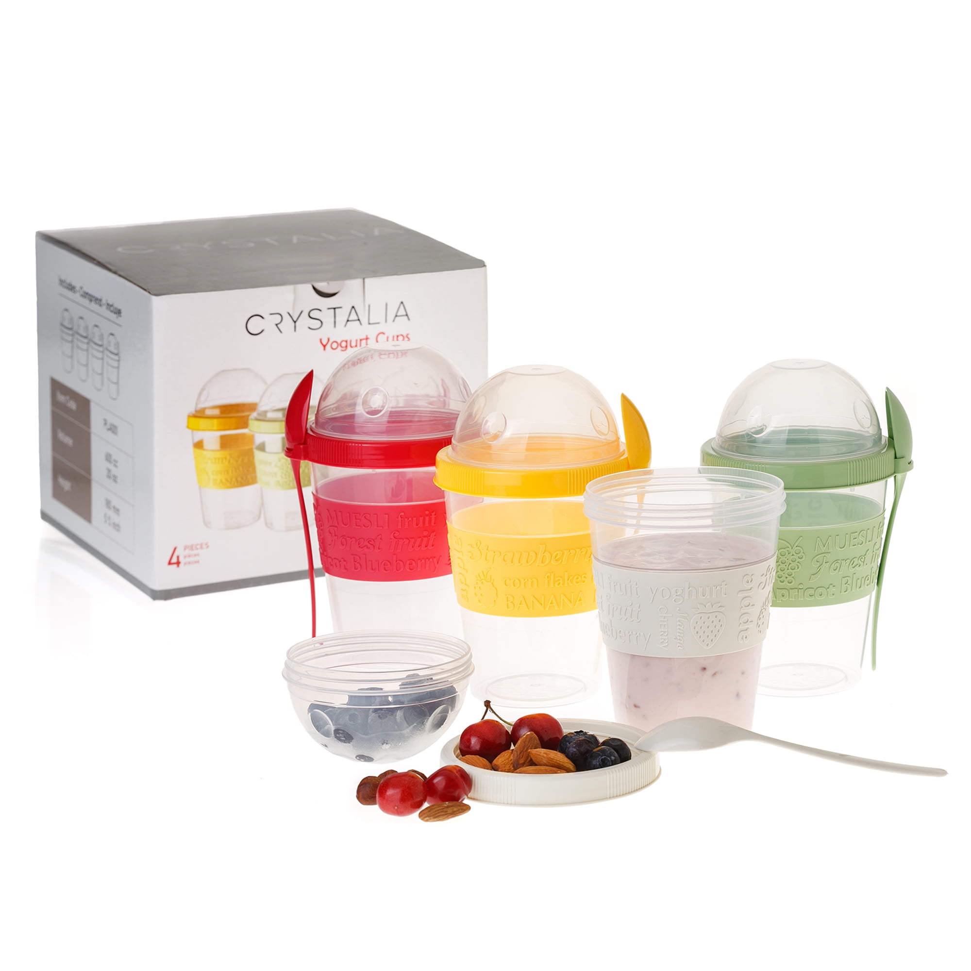 Crystalia Muesli 22 oz. Yogurt Parfait Cups with Lids, Set of 4