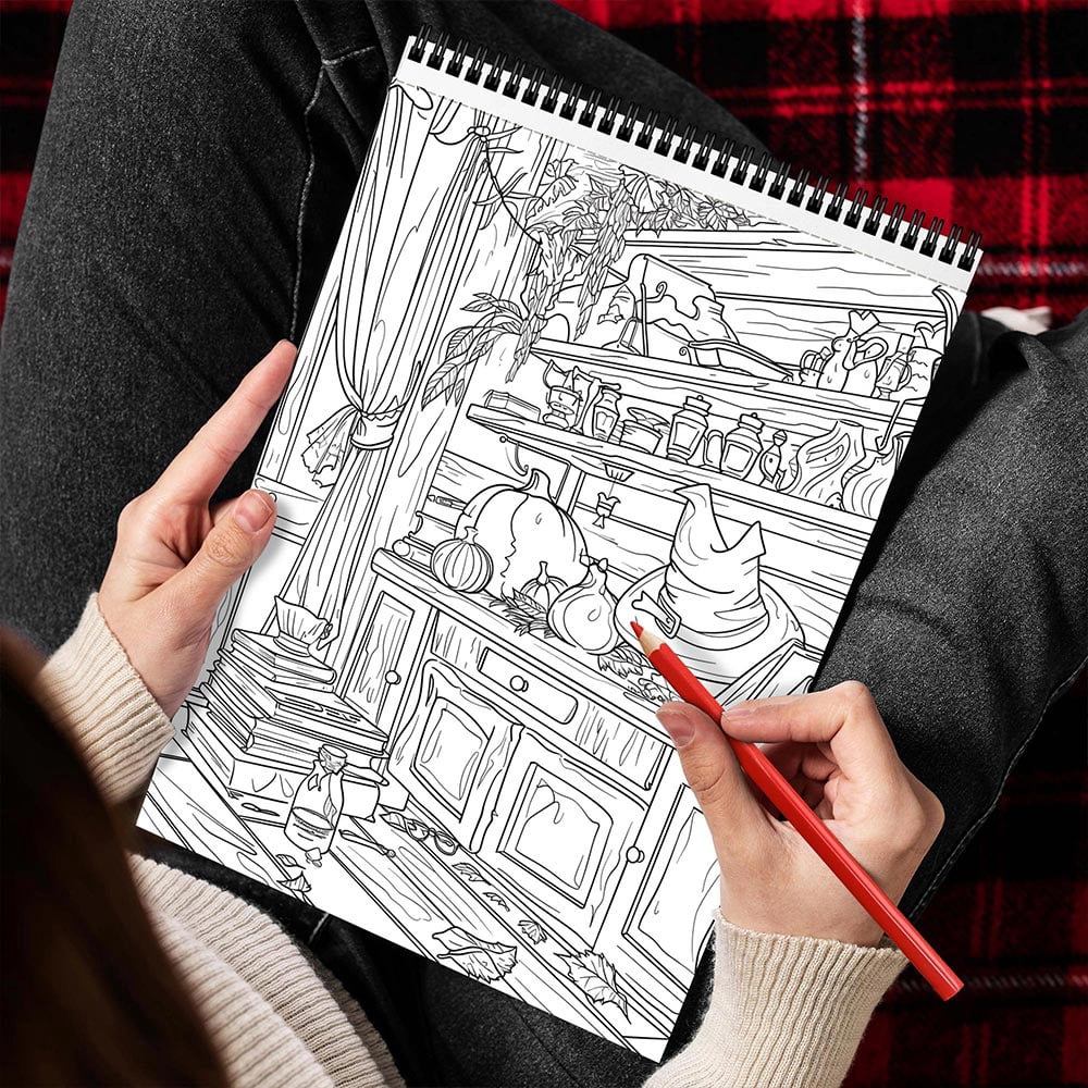 MOTAVYN Witch Room Coloring Book for Adults, Spiral Bound, Soft Cover