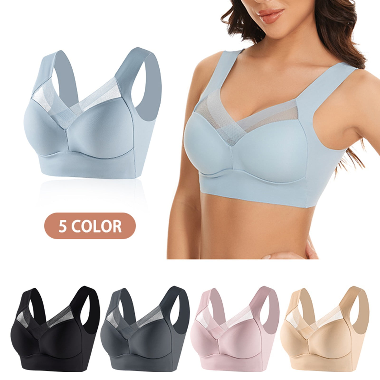 TQWQT Lady Bra Push Up Seamless Thin Wire Free No Constraint Women  Brassieres Daily Wear Clothes,Light Blue XXL 