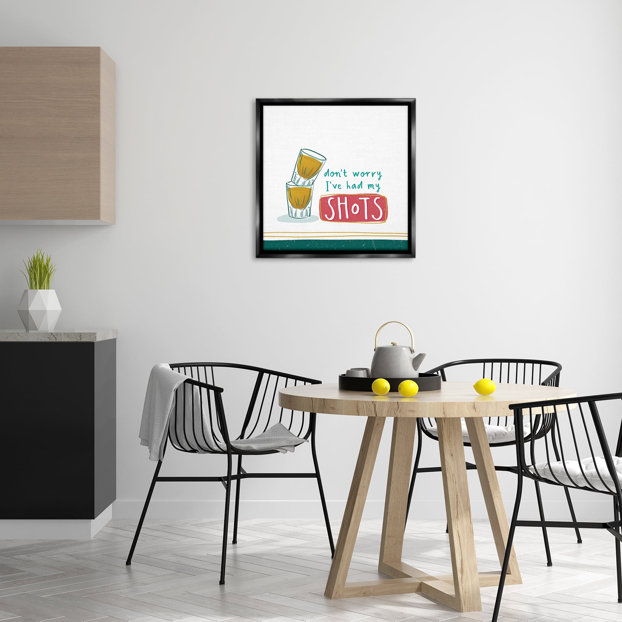 Stupell Industries Alcohol Shots Humor Food & Beverage Painting Black Floater Framed Canvas Art Print Wall Art, 25 x 25