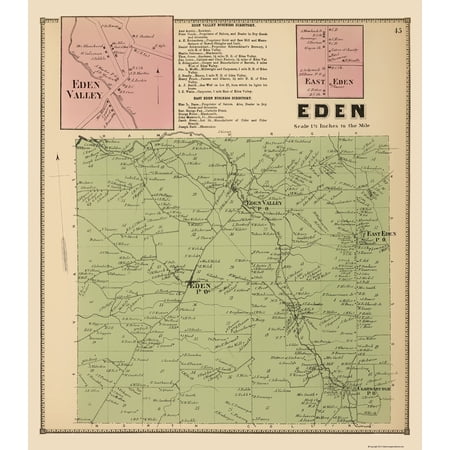 Historic City Map - Eden New York - Stone 1866 - Vintage Wall Art
