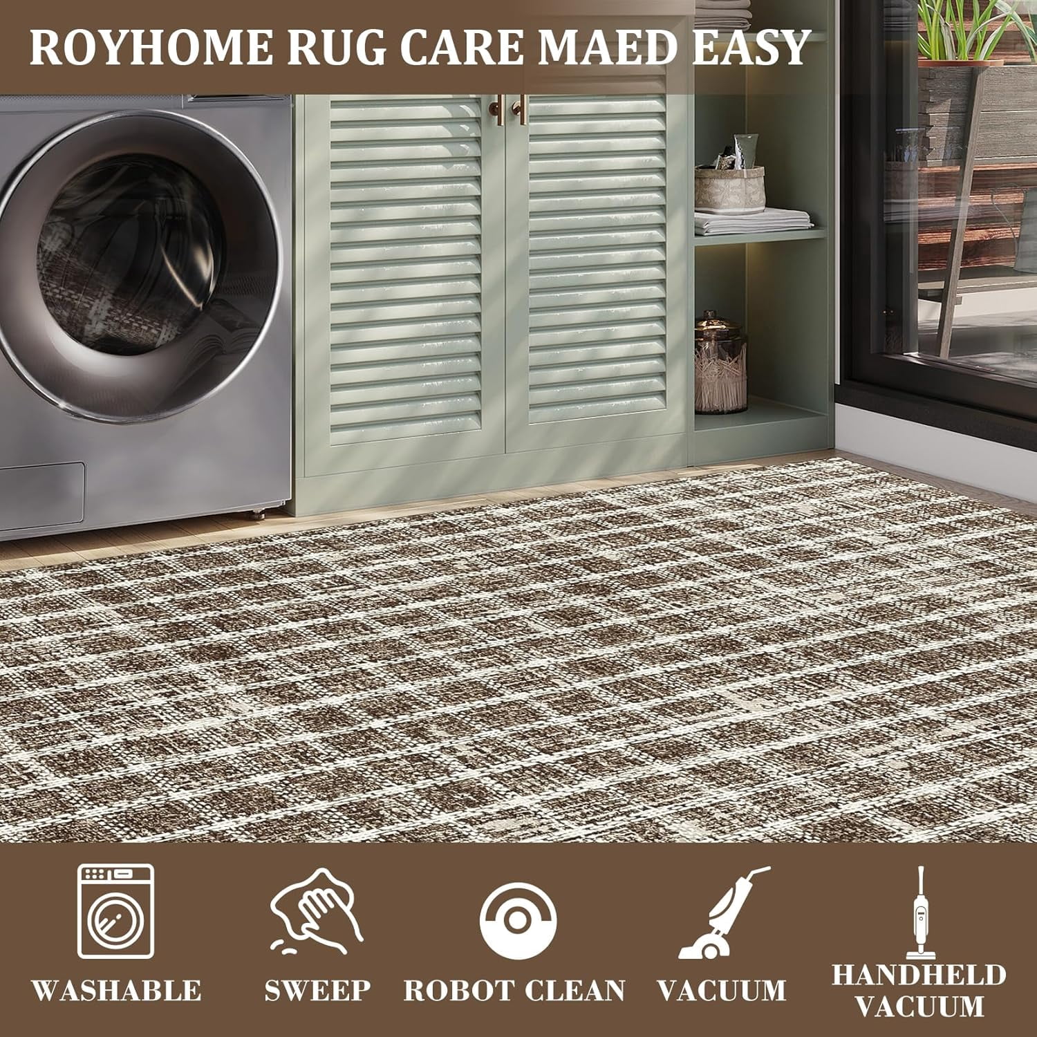 Twister.CK 6' x 9' Plaid Area Rugs, Modern Washable Stain-Resistant Carpet, Non Slip Indoor Rug for Living Room Dining Room Office, Coffee