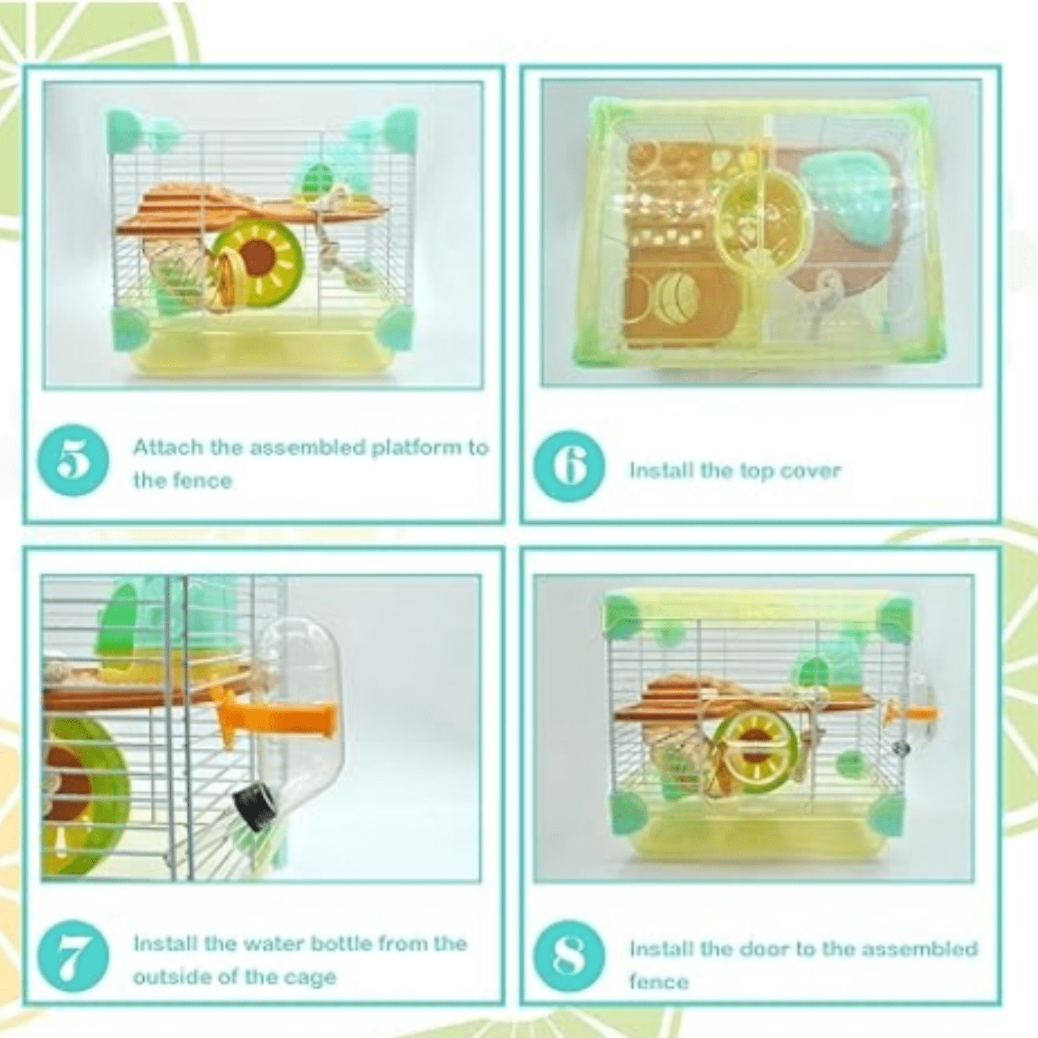 2 Layers Hamster Cage with Tubes Mouse Cage with Accessories Water Bottle Food Dish Transparent Hamster Habitat with Exercise Wheel for Hamster Guinea Pig Gerbil (10.9" x 8.1" x 9.8" Yellow)