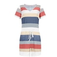 thumbnail image 4 of JINMGG 2024 Summer Plus Womens Shorts Clearance,Fashion Women Summer Short Sleeve Casual Printing Fit Rompers Pockets Spaghetti Strap Jumpsuit Blue XL, 4 of 4