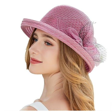 CAIXIA Womens Derby Hats Organza Floral for Women Tea Party Elegant Church Hat Adjustable Wide Brim Fascinator Sun Hat Sun Visors for Women Wide Brim