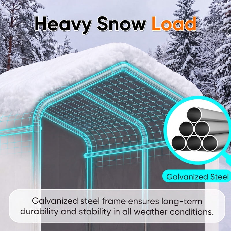 Vineego Outdoor Storage Shed, Waterproof Storage Shelter, Wind Resistant Tent with Roll-Up Zipper Door & Fixed Buckle, Outdoor Storage for Bikes, Motorcycle, Garden Tools & Equipment, White