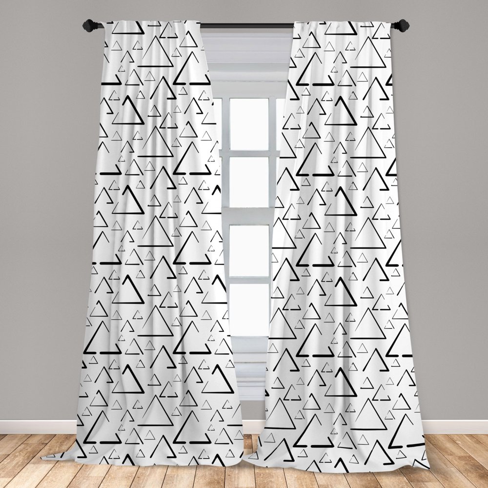 Geometric Curtains 2 Panels Set, Hand Drawn Triangles Creative Abstract