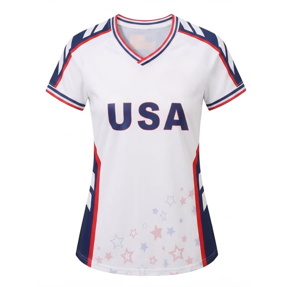 USA Women Sports Fans Jersey Soccer Outdoor Short Sleeve Athletic Slim Fit Activewear Tops T-Shirts White S