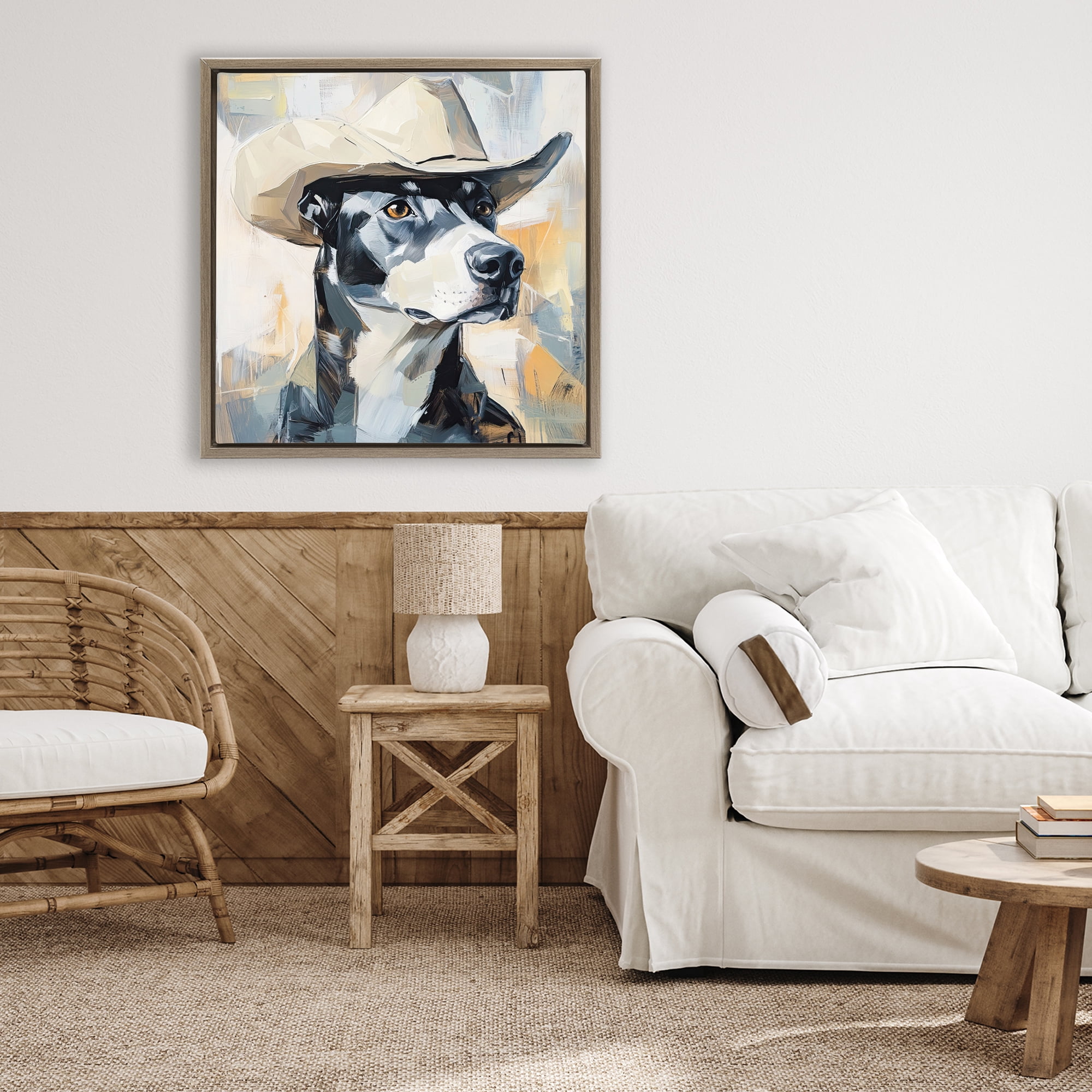 Stupell Industries Deputy Dog Cowboy Hat Brown Framed Floater Canvas Wall Art, design by Tina LeCour