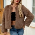 thumbnail image 2 of Nfurl Faux Fur Short Jackets for Women Long Sleeve Open Front Cropped Coats Soft Fluffy Outerwear Jackets Ladies Fall Winter Coat Brown L, 2 of 10