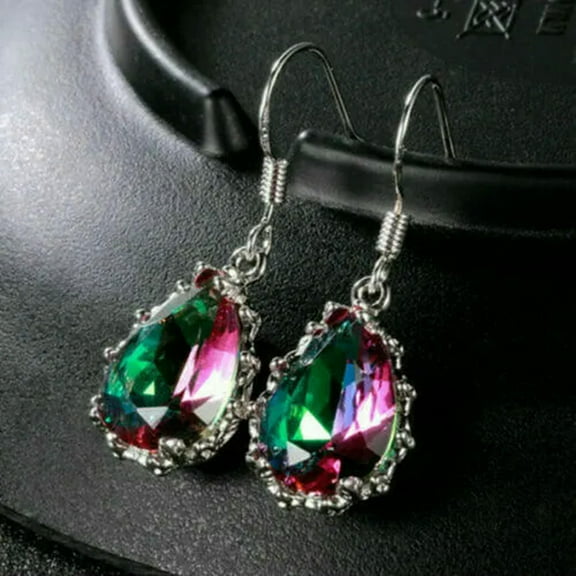 QQTDFG Gorgeous 925 Silver Stud Drop Earrings for Women Mystic Topaz Jewelry Gift-Purple