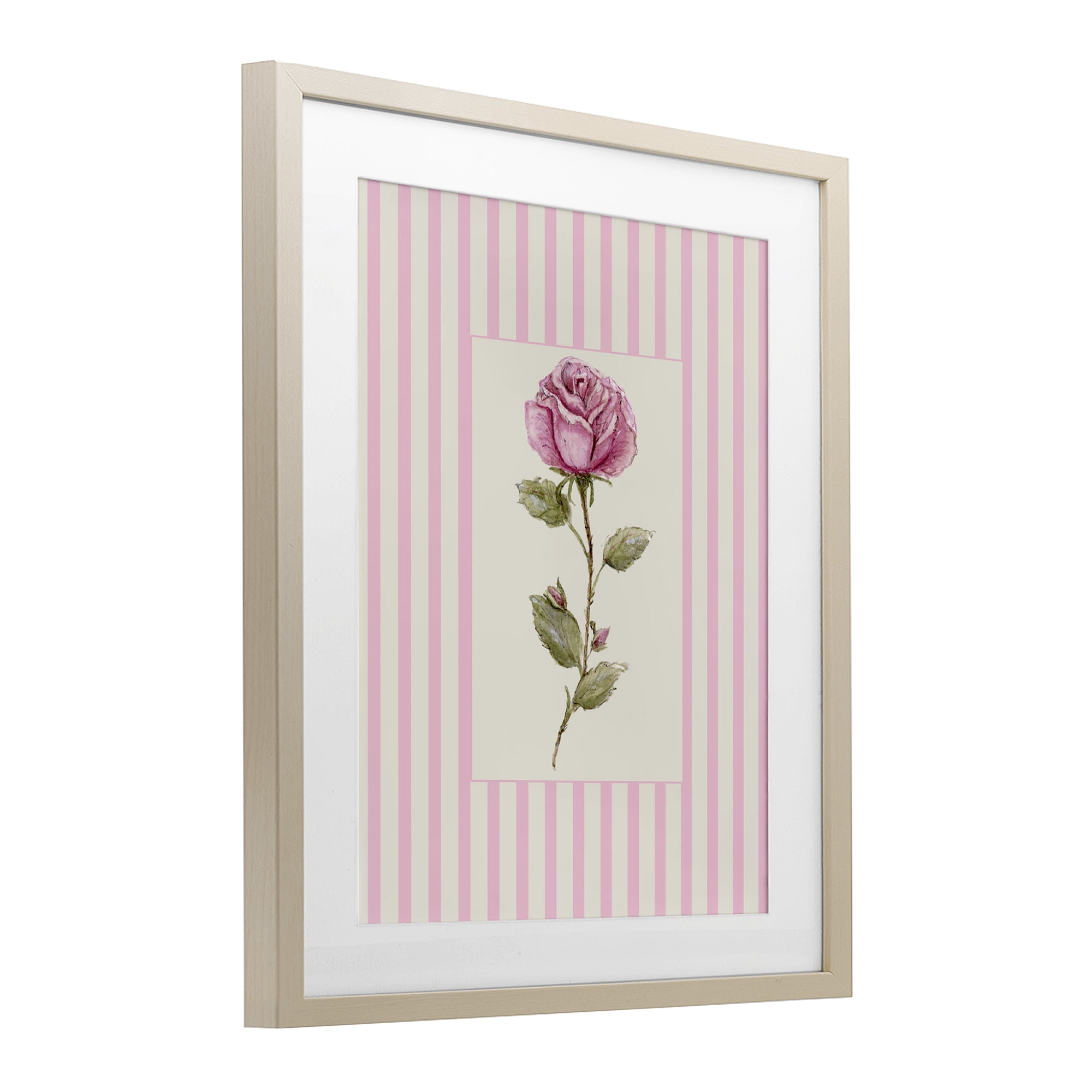 Pink Stripe Rose Birch Framed Print Under Glass, design by Lisa Wehmeyer