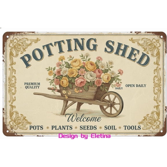 Retro Metal Tin Sign Potting Shed Garden Decors Green Plant Floral Printing Poster Home Yard Patio Farmhouse Decor 8" X 12" Home Club bar Wall Art Decor Tin Sign