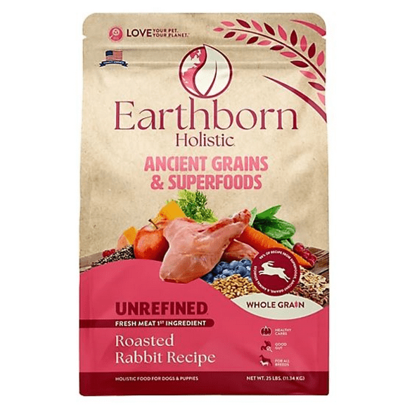 Earthborn Holistic 1750536 Unrefined Roasted Rabbit Dry Dog Food, 25 lb.