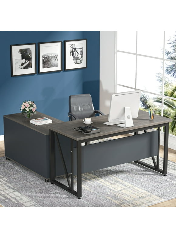 Tribesigns L-Shaped Computer Desk, 55 inches Executive Desk with 43"lateral File Cabinet, Gaming Desk Business Furniture with Drawers and Storage Shelves