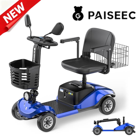 PAISEEC Lightweight Foldable Mobility Scooter for Seniors, Portable Electric Wheelchair with Lithium Battery, Blue