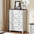 thumbnail image 4 of Leyaoyao 5 Drawer Dresser, 45" Tall Farmhouse Rustic Wood Chest with 4 Wooden Legs, Vertical Chests of Drawers for Bedroom, Living Room, White, 4 of 5