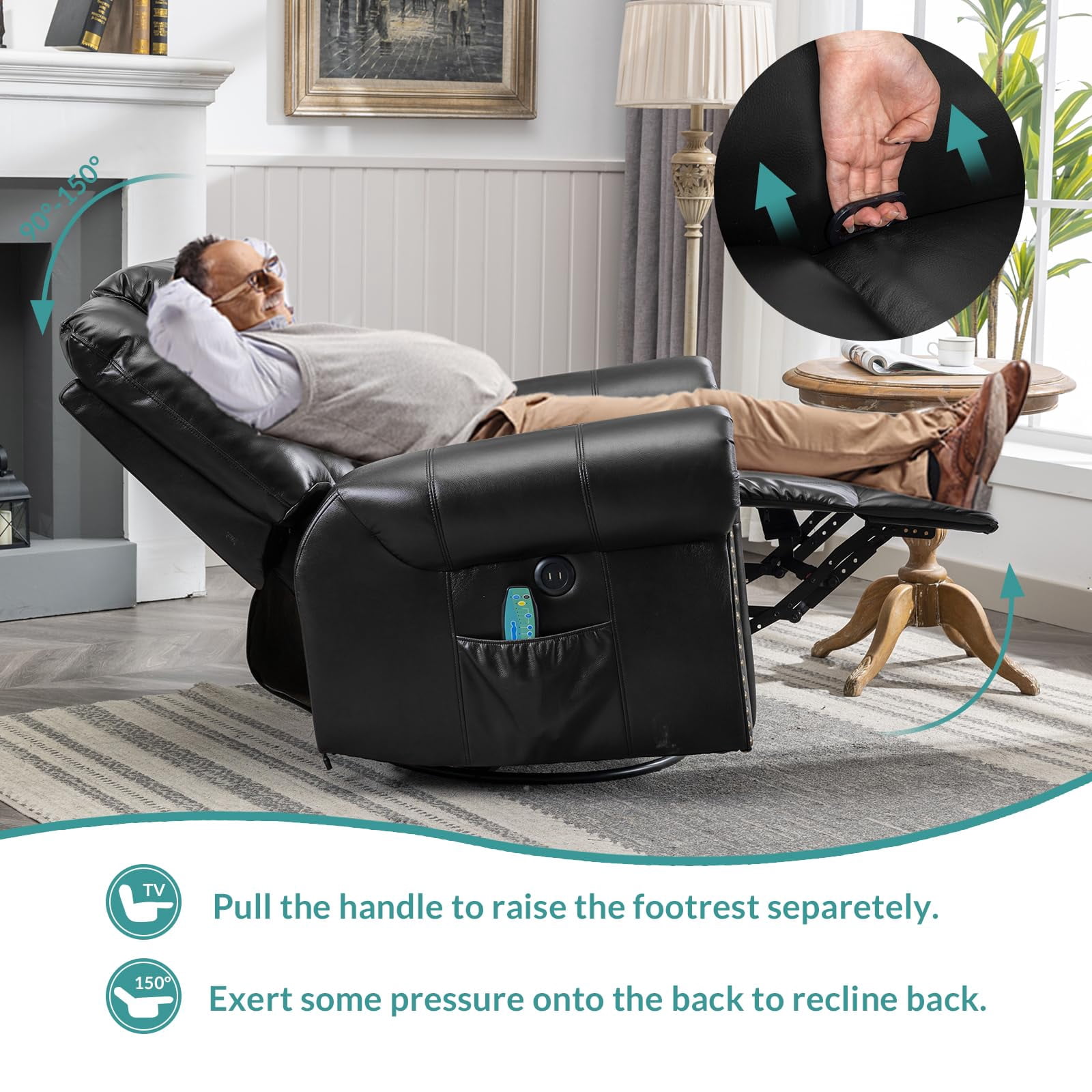 MEETWARM Massage Recliner with Heat and Vibration, Black