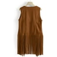 thumbnail image 3 of iQKA Fringe Vest for Women, Faux Suede Leather Cowboy Style Vest Sleeveless Tassels Cardigan Waistcoat 3X-Large Khaki, 3 of 4