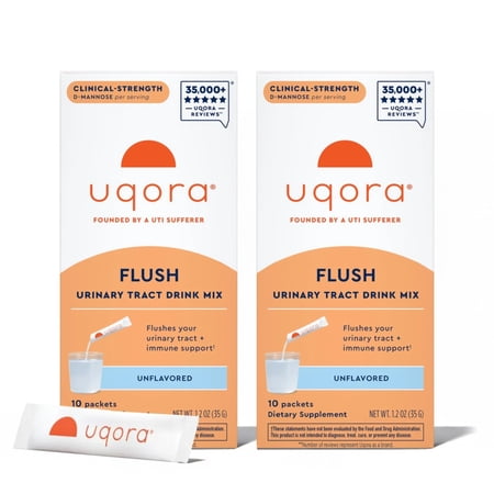 Uqora Flush - Urinary Tract* with D-Mannose, Vitamin C, Vitamin B6, Potassium, Magnesium & Calcium - Gluten-Free & Vegan - Unflavored - 20 Packets (2 Pack)