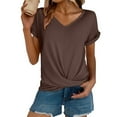 thumbnail image 3 of Womens Summer Tops Cap Sleeve Front Twist Knot V Neck T Shirts Draped Blouses Casual Loose Fit tees Purple S, 3 of 6