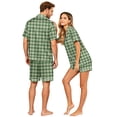 thumbnail image 4 of Leidass Womens Plaid Striped Pajama Set Short Sleeve Button Front Sleepwear Set With Lapel Collar And Shorts Casual Loungewear Green L, 4 of 5