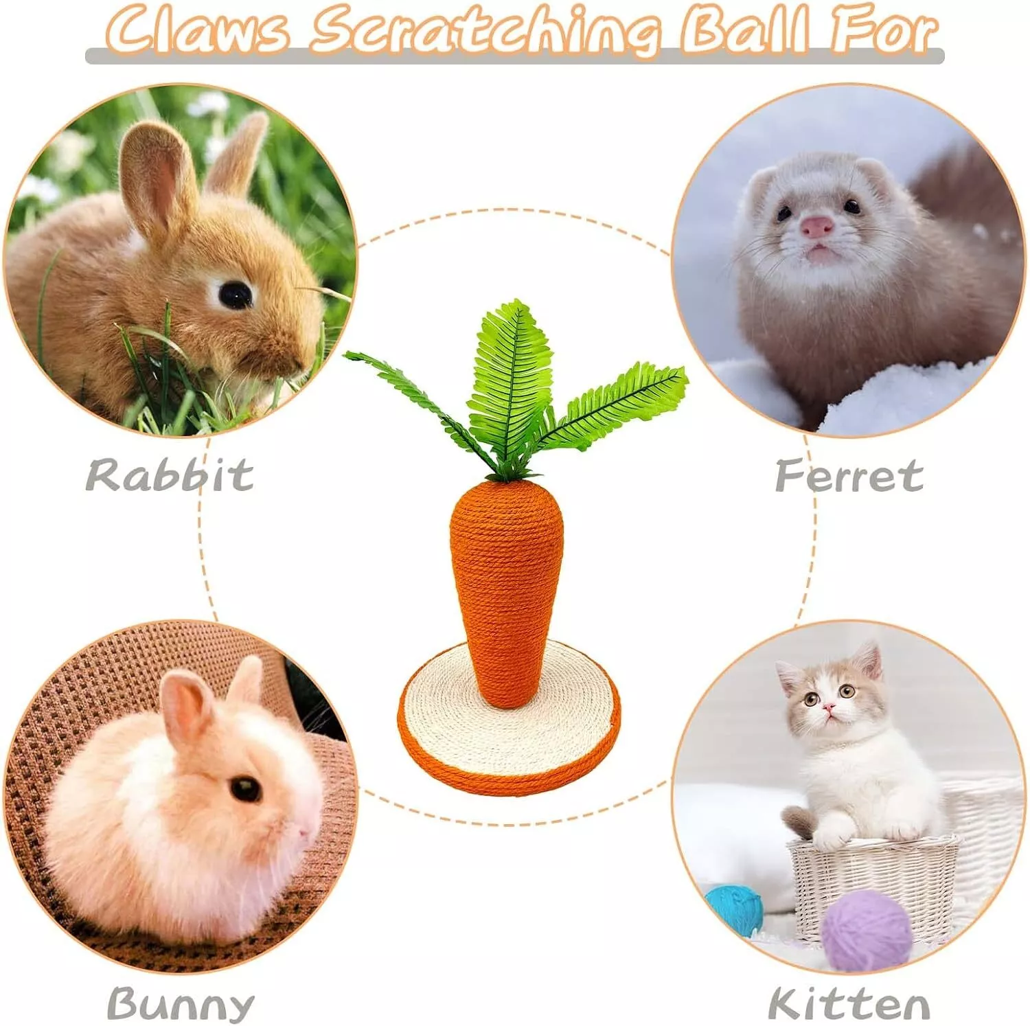 Amgo Cat Scratching Post Sisal Rope Tower Tree Cat Tracking Interactive Toys Cat Climbing Frame Carrot Shape Cat Scratcher Cardboard Pole for Indoor Kitty Young Adult Cats (Large)