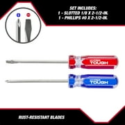 Hyper Tough 2-Piece Acetate Handle Mini Pocket Screwdriver, 4 1/2-inch Screwdriver Set, Includes 1 Phillips & 1 Flat Head