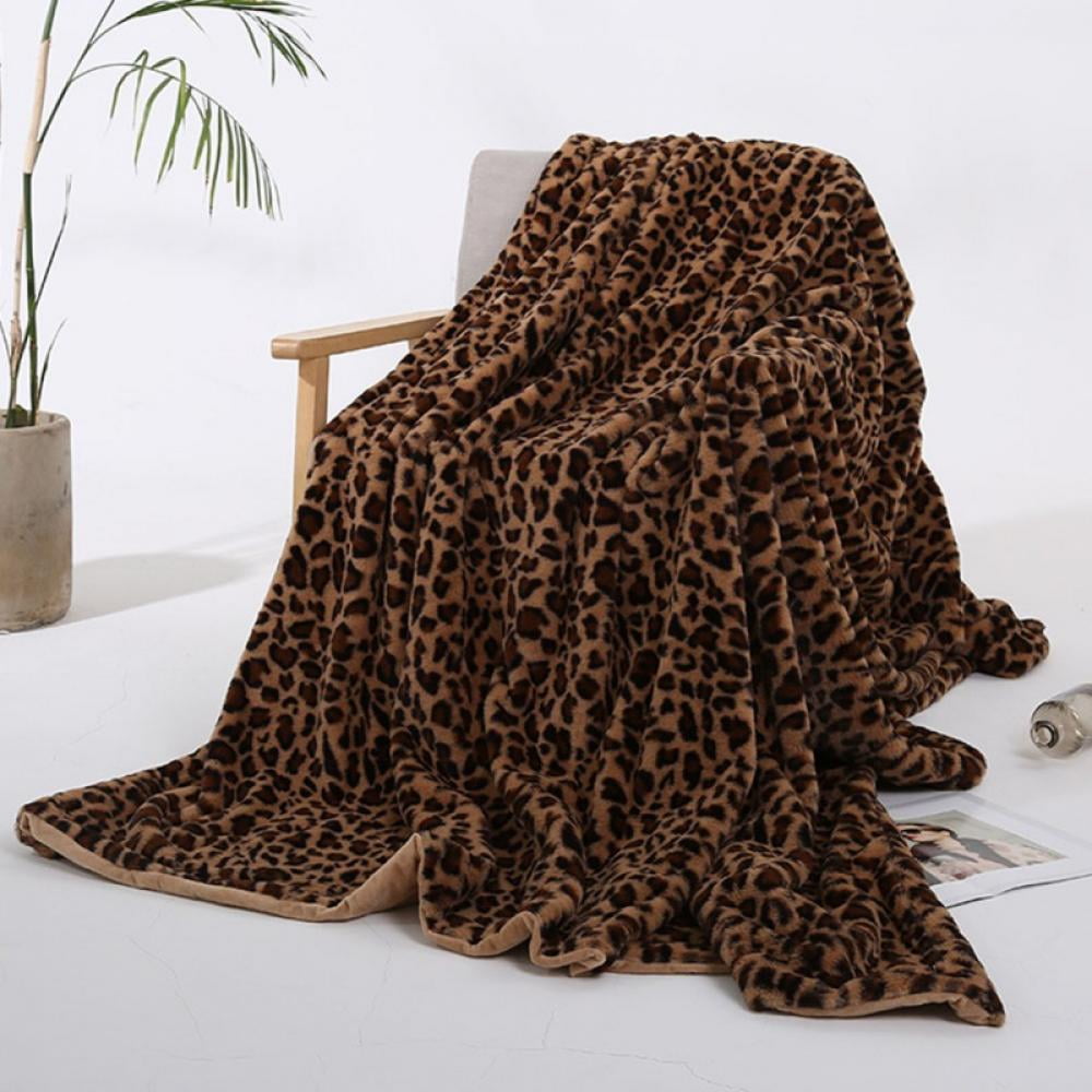 REGINA Hairy Furry Leopard Pattern Blanket Soft Warm Bed Sofa Wrap