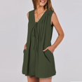 thumbnail image 6 of GILIGEGE Rompers for Women 2025 Summer Casual Ladies' Casual V Neck Pleated Rope Sleeveless Back Pocket Jumpsuit Set Overalls for Women Green S, 6 of 8