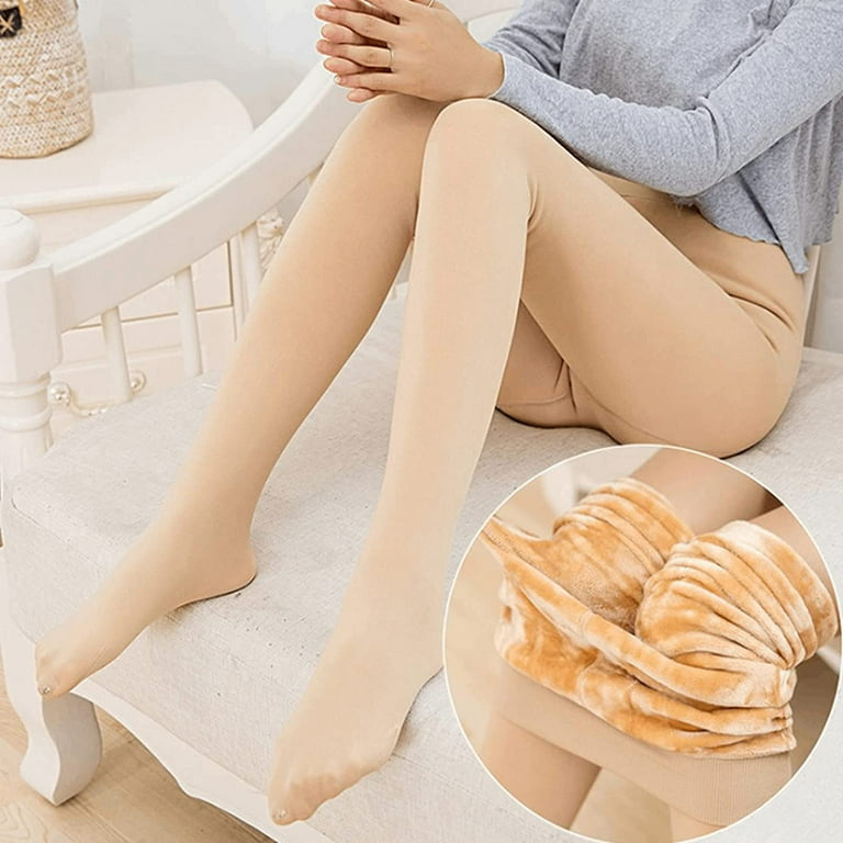 Thick Fleece Lined Women's Winter Tights Fake Translucent High