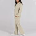 thumbnail image 3 of WTOBBY Women's Fall Sportswear Set, Casual Half-Zip Oversized Sweatshirt and Wide Leg Sweatpants Two-Piece Outfit, Comfortable Stylish for Women,Khaki 2XL, 3 of 6