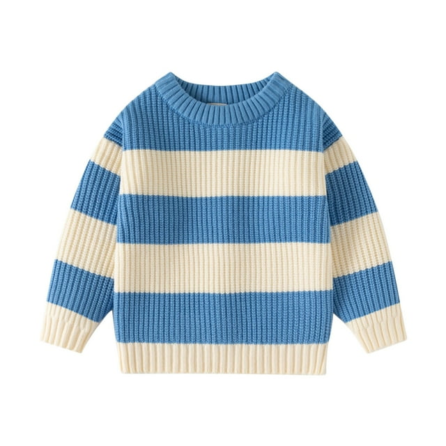 LOVZFMLL Chandails pour Garçons, Col Rond Côtelé Chandail Rayé, Classique Décontracté Confortable Vêtements Quotidiens d'Automne Hauts Chauds d'Hiver Vêtements pour Garçons de 3-4 Ans
