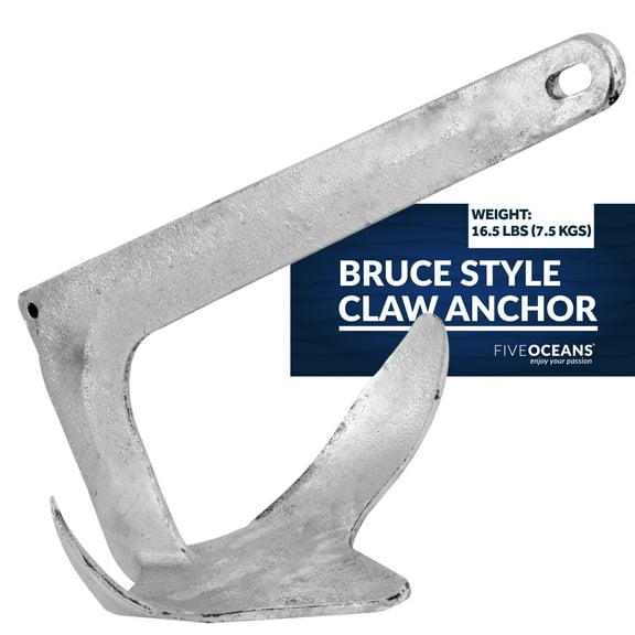 Five Oceans Bruce Style Claw Anchor, 11 Lb / 5 Kg Hot Dipped Galvanized Steel Boat Anchor, for Pontoon, Fishing Boats, Bass Boats, Sport Boats, Sportyachts, Sailboats FO4550