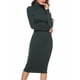 thumbnail image 3 of Vestido suéter de punto de manga larga acanalado con cuello alto para mujer, vestido básico de Color sólido, elástico, ajustado, suave y cálido para fiesta y cita, verde L, 3 of 6