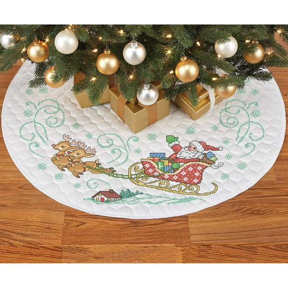 Herrschners Here Comes Santa Tree Skirt Only Stamped Cross-Stitch