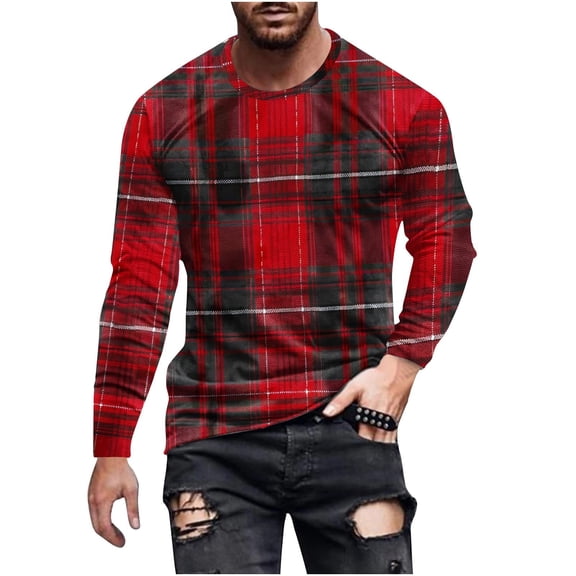 Klisyaur Big and Tall Shirts for Men Crew Neck Color Block Clothes Long Sleeve Top Comfort Casual Fashion Tops