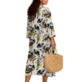 thumbnail image 2 of DISNIMO Womens Linen Style Dresses Floral Printed 3/4 Sleeve Maxi Dress Casual V Neck Midi Dresses Loose Fit Dress, S, 2 of 6