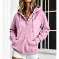 thumbnail image 4 of Hoodies Sweatshirt for Women Button Collar Drawstring Long Sleeve Pullover Casual Winter Hooded Tops With Pocket Fall Outfits, 4 of 7