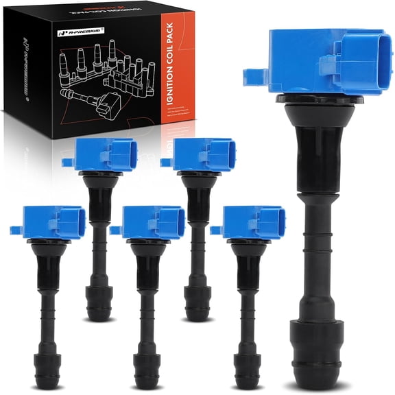 A-Premium Engine Ignition Coil Pack Compatible with Nissan 350Z 2003-2006 & Infiniti FX35 2003-2008, G35 2003-2007, M35 2006-2008, 3.5L, Blue, Set of 6